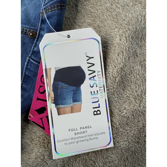 Blue Savvy Maternity Jean Shorts Women's Size S ,Cuffed Full Panel - Picture 3 of 8